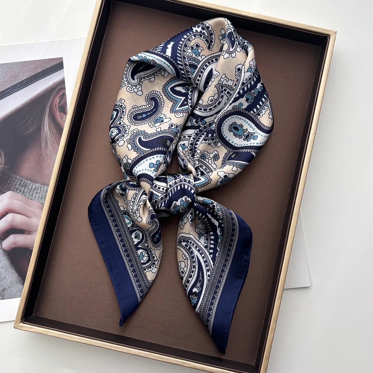 Silk Feeling Square Scarf Women Fashion Paisley Neckerchief Bandana Shawl Scarves Wrap Head Kerchief Hair Band Lady Ties