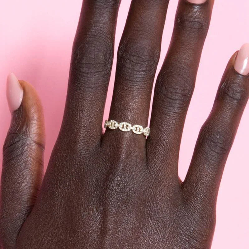 Hip Hop Link Ring for Womens Gold Color Micro-inlaid Zircon Stacking Rings Female Jewelry Fashion Punk Accessories Wholesale R720