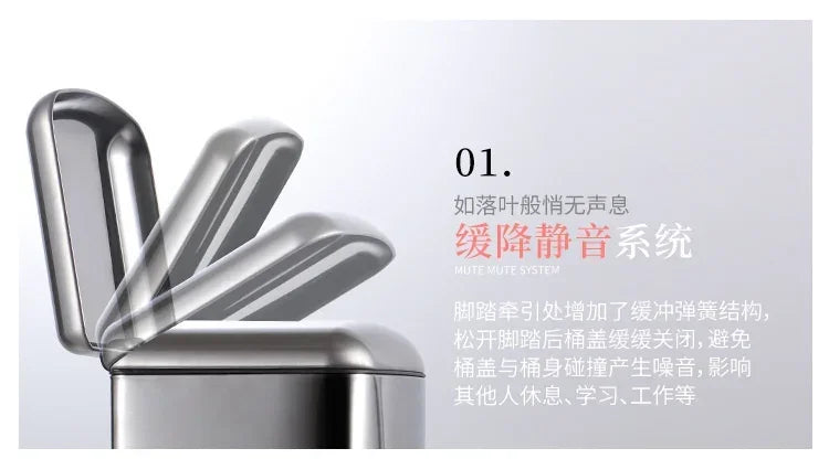 Kitchen Waste Bin 9L, Square Pedal Trash Can with Cover, Stainless Steel Double Bucket Design for Efficient Waste Disposal