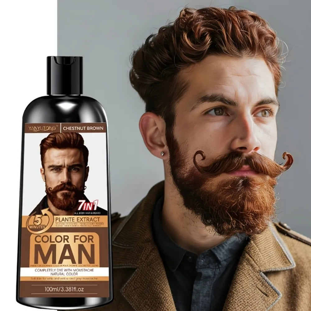 7-in-1 Men's Beard Dye Water, Mild Plant Pigment Men's Beard Natural Hair Color Dye, Portable Coloring,