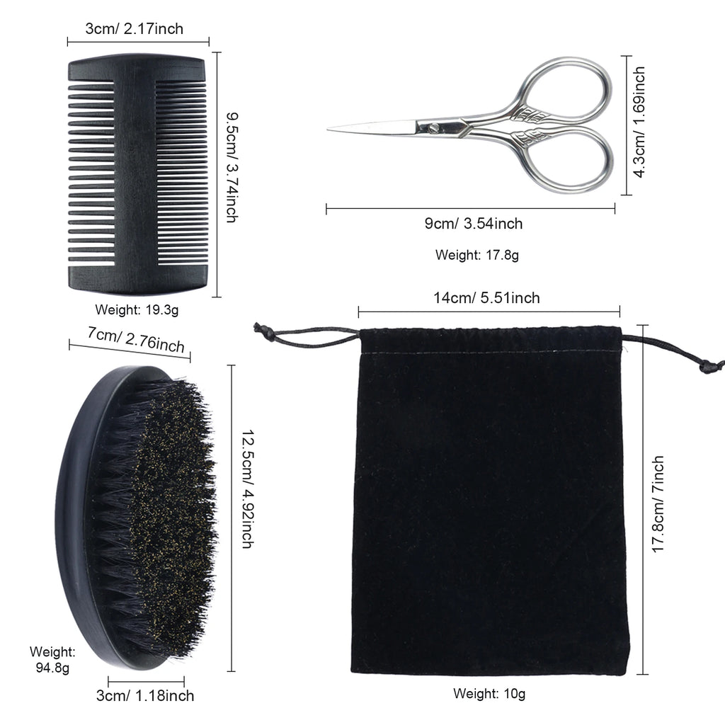 Boar Bristle Wood Beard Brush Kits With Gift Bag Professional Soft Hairdresser Shaving Brush Comb Set Men Mustache Combs