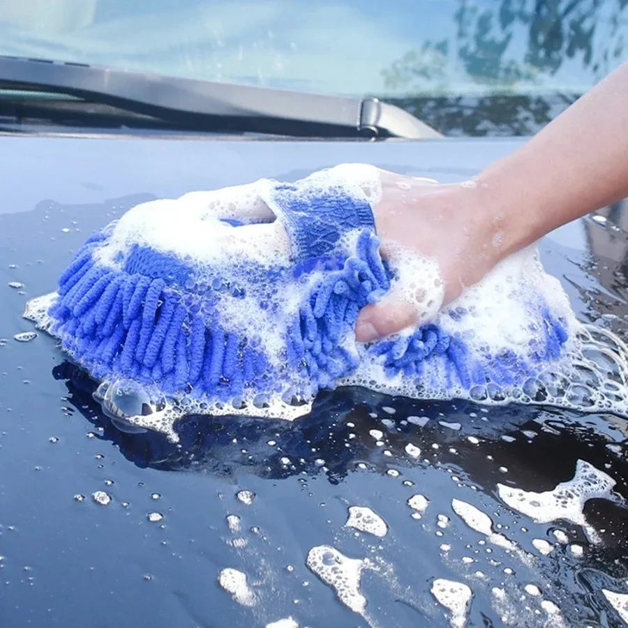 【Blue Microfiber Chenille Car Wash Sponge】1PC Auto Cleaning Pad | Absorbent Gloves | Styling Accessory