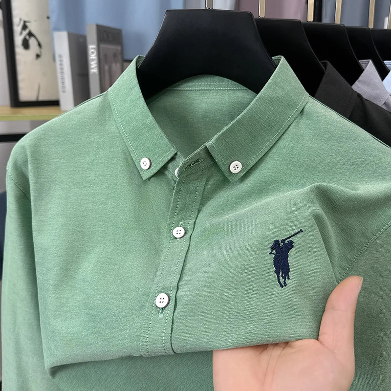 Luxury Goods High-end Embroidery 100% Pure Cotton Long Sleeved Shirt Men's New Shirt Men's Casual Loose Top Business Men