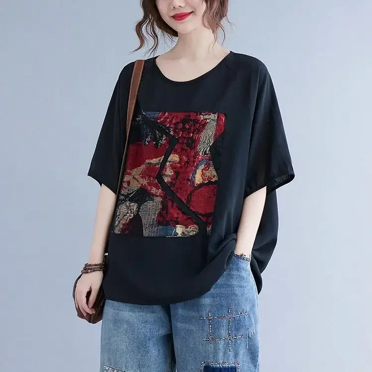 Women summer 2025 new short-sleeved thin loose T-shirt top
