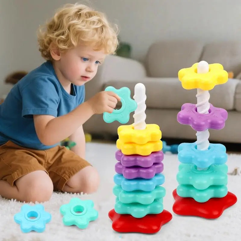 Montessori Baby Tower Game; Spinning and Stacking Rainbow Puzzle; Motor Skill Development; Kids Gift