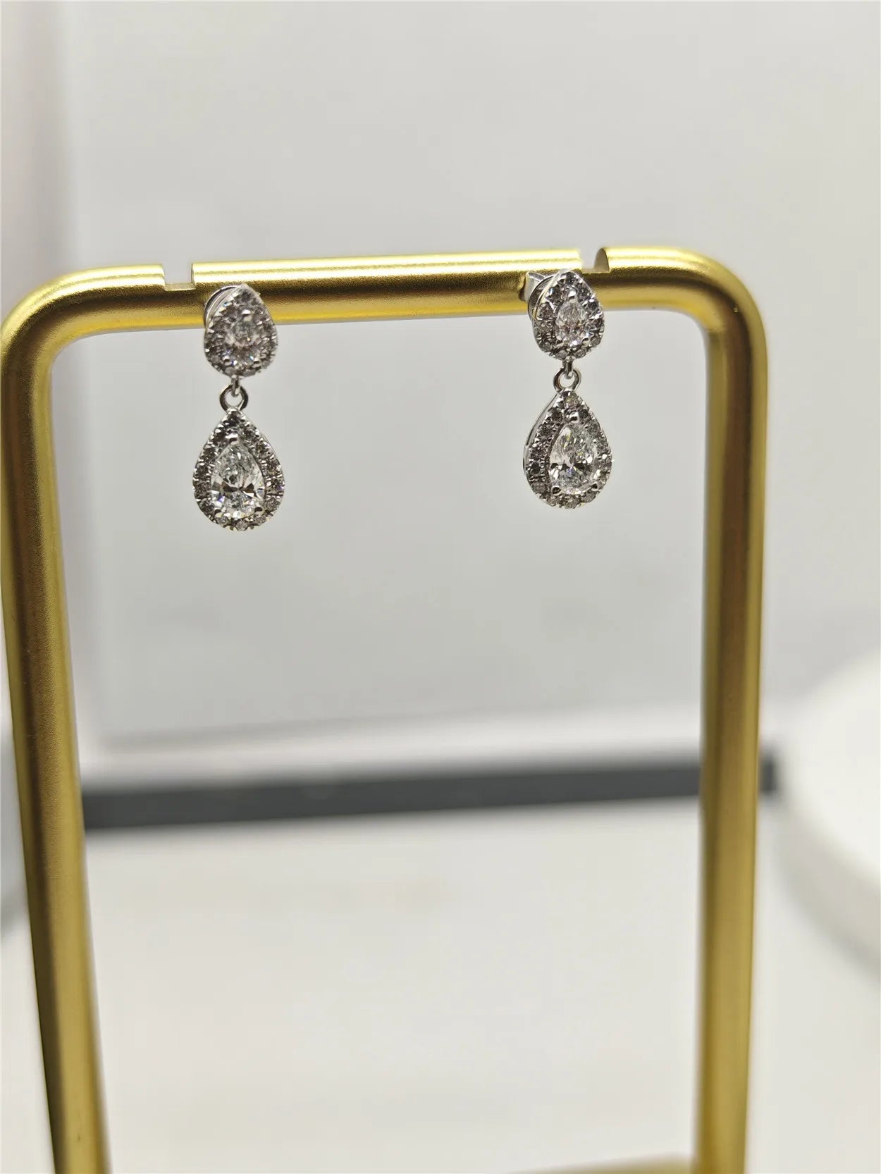 14K Gold Lab-Grown Diamond Two-Stone Drop Earrings, Pear-Cut 0.5CT Diamond Earrings, Fine Jewelry Customization Wholesale