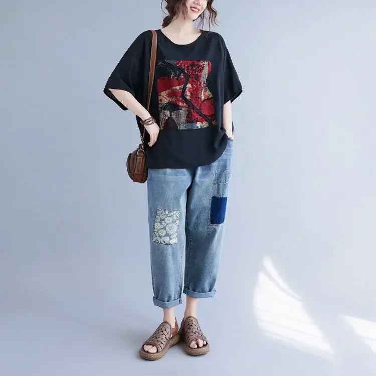 Women summer 2025 new short-sleeved thin loose T-shirt top