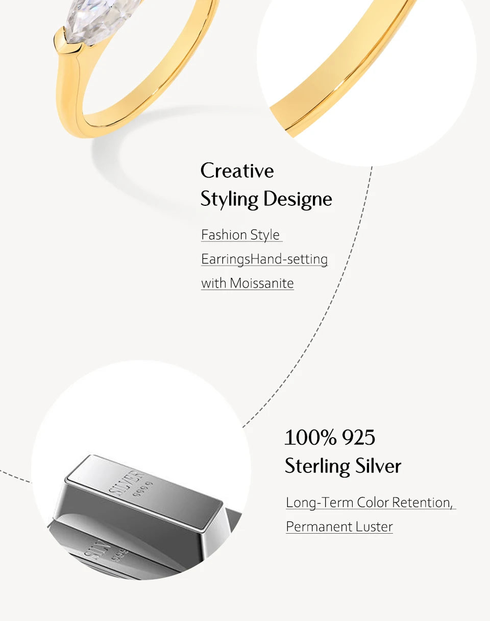 CHARMING Luxury Pure 10K 14K 18K Gold Moissanite Ring Lab Diamond Marquise Cut for Men Women Engagement Party Fine Jewelry Gifts