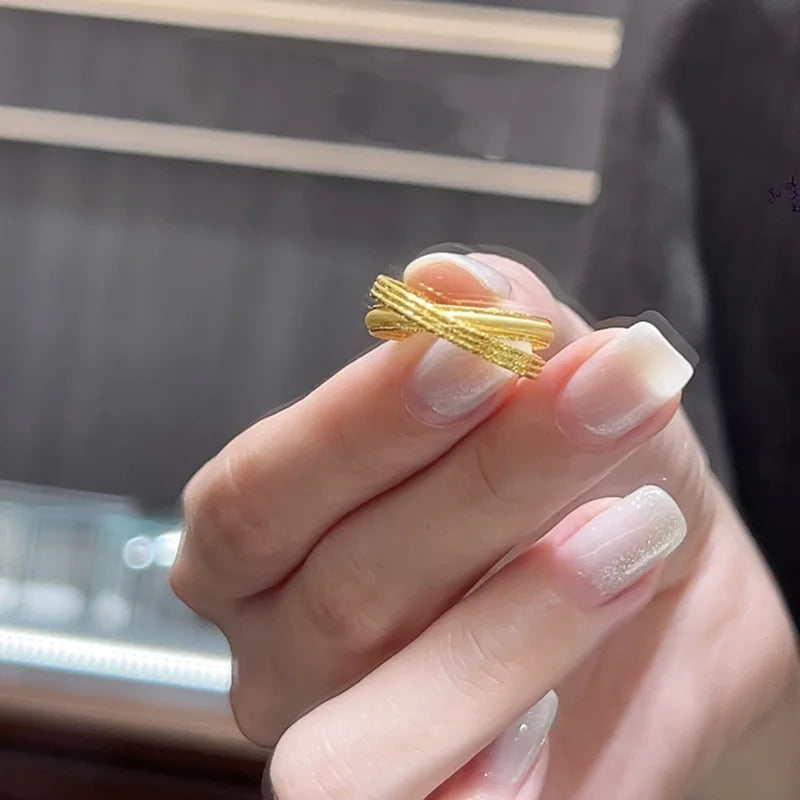 9999 24K real gold live cross brushed ring fashion trend high-end light luxury personality versatile ring jewelry