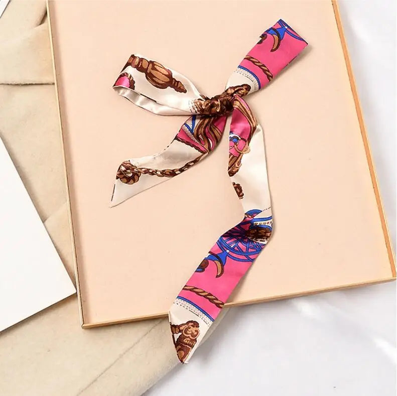 Skinny Silk Scarf Hair Strip Silk Ribbon Small Neck Scarves Bag Handle Ribbon Scarf Kerchief Ladies Ribbon Hair Band Small Scarf