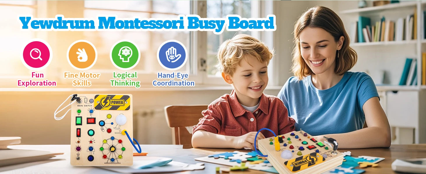 Montessori Busy Board With Switch Control Wooden Toddler Toys Sensory Travel Activities Toys For Kids Puzzle Early Learning Toys
