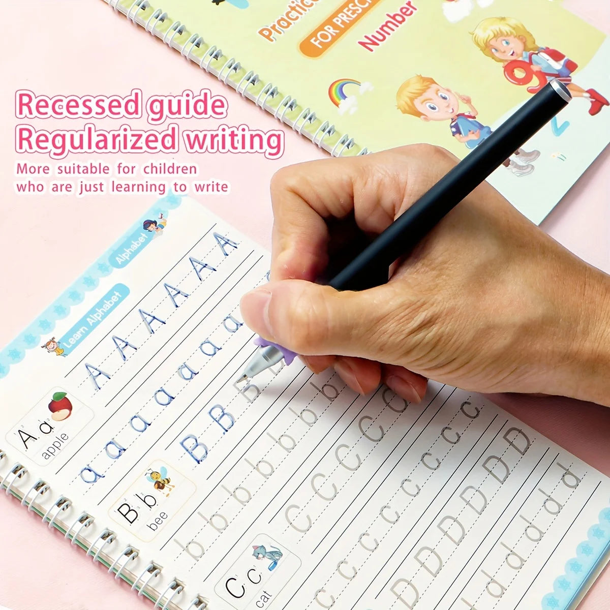 3D Groove Writing Pad Children's Magic Practice Copybooks Set with Pen Reusable Kids Workbooks for Handwriting  4-Pack