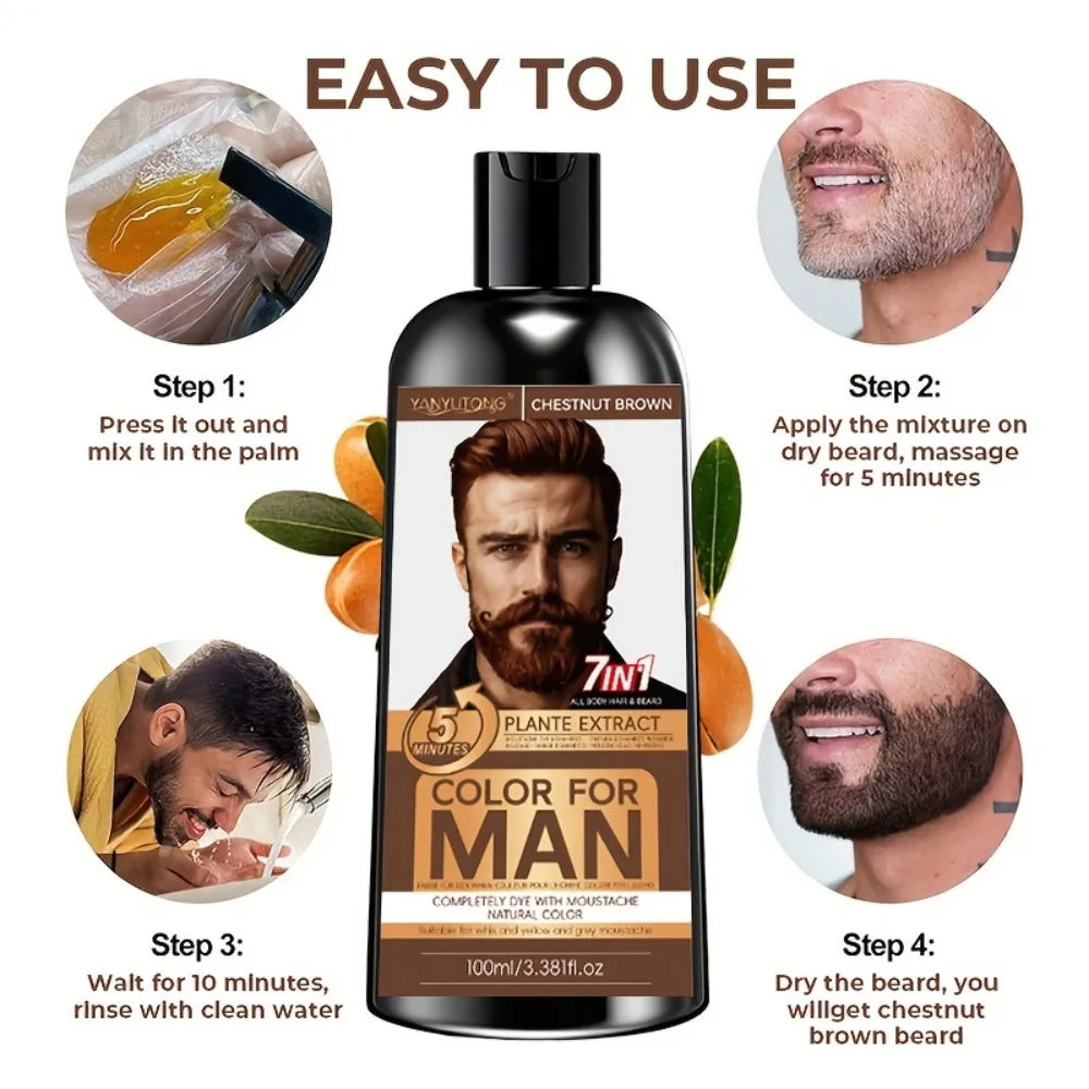 7-in-1 Men's Beard Dye Water, Mild Plant Pigment Men's Beard Natural Hair Color Dye, Portable Coloring,