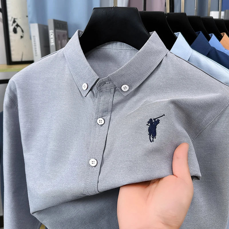Luxury Goods High-end Embroidery 100% Pure Cotton Long Sleeved Shirt Men's New Shirt Men's Casual Loose Top Business Men