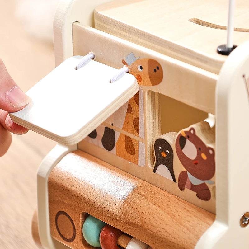 Montessori Wooden Children Toys Busy Toys Educational Games Bus 5 in 1 Busy Box Toys Montessori Baby Toys 0 12 months Gifts Kids