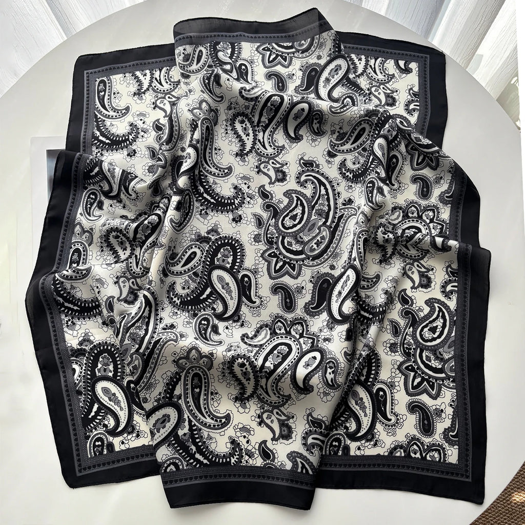 Silk Feeling Square Scarf Women Fashion Paisley Neckerchief Bandana Shawl Scarves Wrap Head Kerchief Hair Band Lady Ties