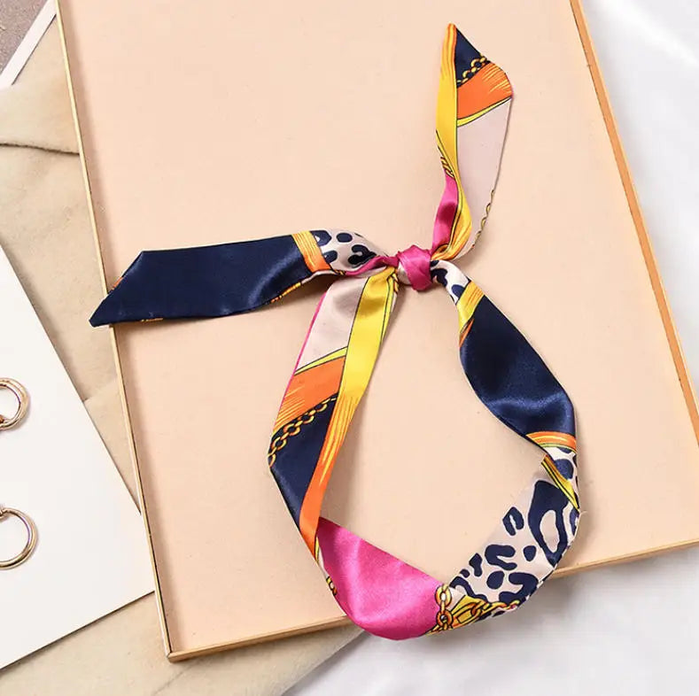Skinny Silk Scarf Hair Strip Silk Ribbon Small Neck Scarves Bag Handle Ribbon Scarf Kerchief Ladies Ribbon Hair Band Small Scarf