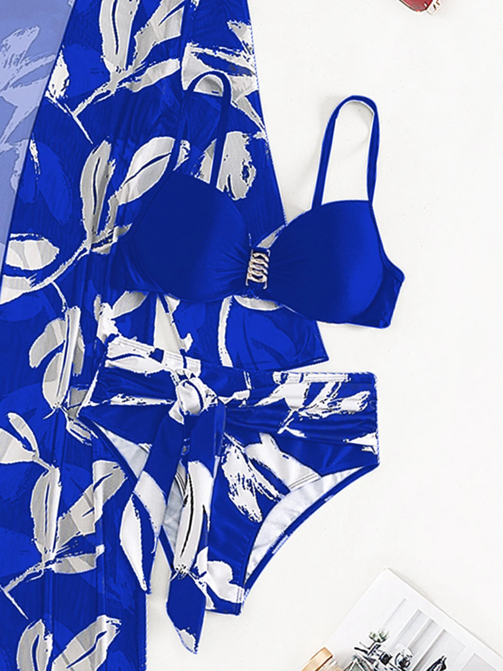 2023 Three Pieces Bikini Set Cover Up Swimwear Women Swimsuit Print Long Sleeve Push Up Bathing Suit Beachwear Swimming Biquini