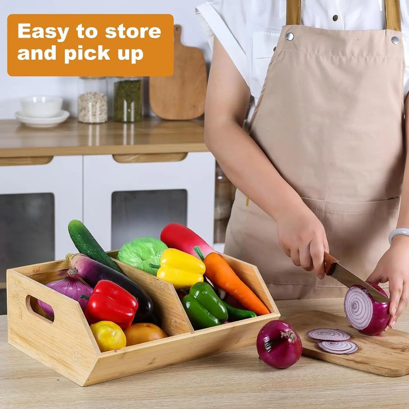 Pantry Organizer Bins Stackable Wooden Container Storage Pantry Bins for Kitchen Bathroom Food Snack Potato Onion Home