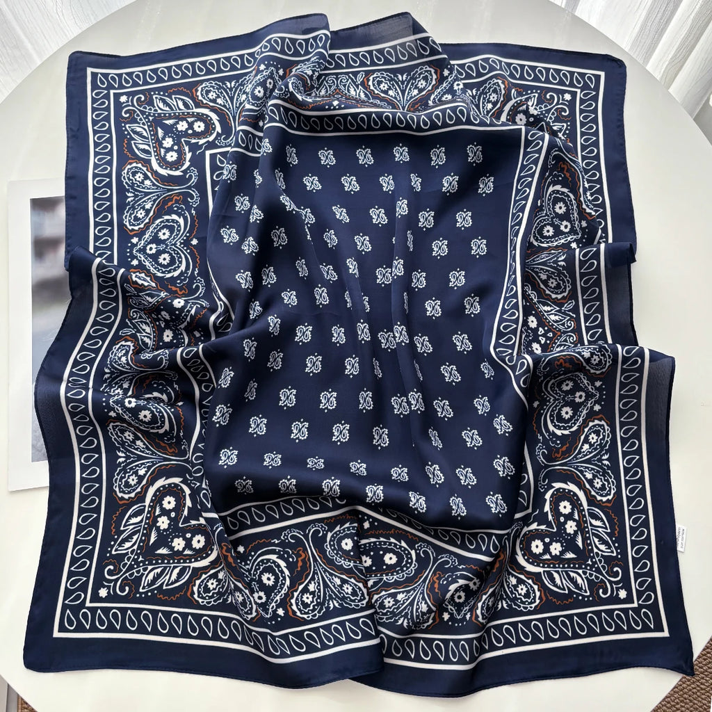 Silk Feeling Square Scarf Women Fashion Paisley Neckerchief Bandana Shawl Scarves Wrap Head Kerchief Hair Band Lady Ties
