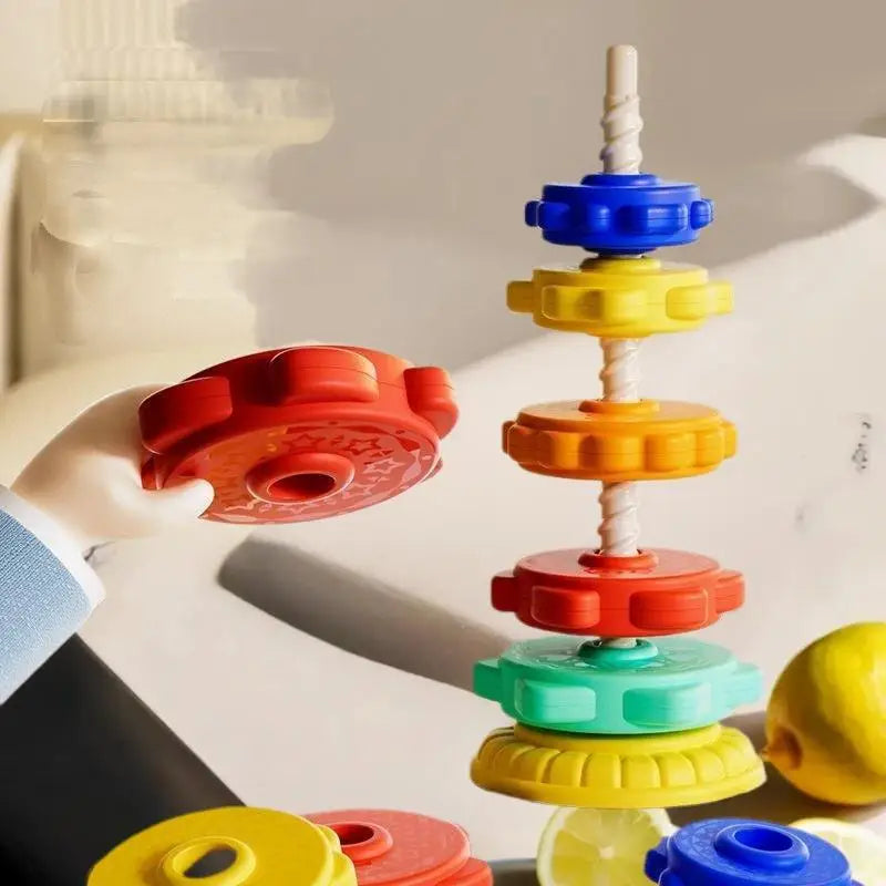 Montessori Baby Tower Game; Spinning and Stacking Rainbow Puzzle; Motor Skill Development; Kids Gift