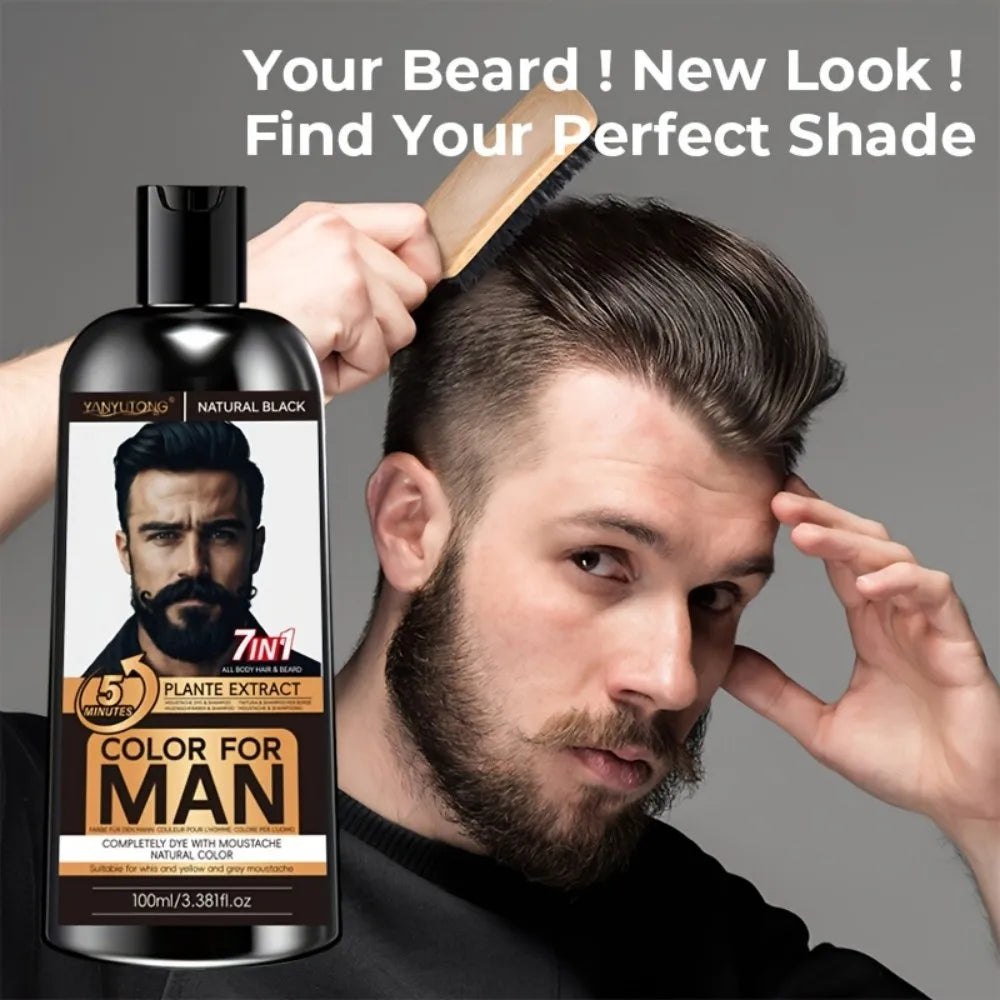 7-in-1 Men's Beard Dye Water, Mild Plant Pigment Men's Beard Natural Hair Color Dye, Portable Coloring,