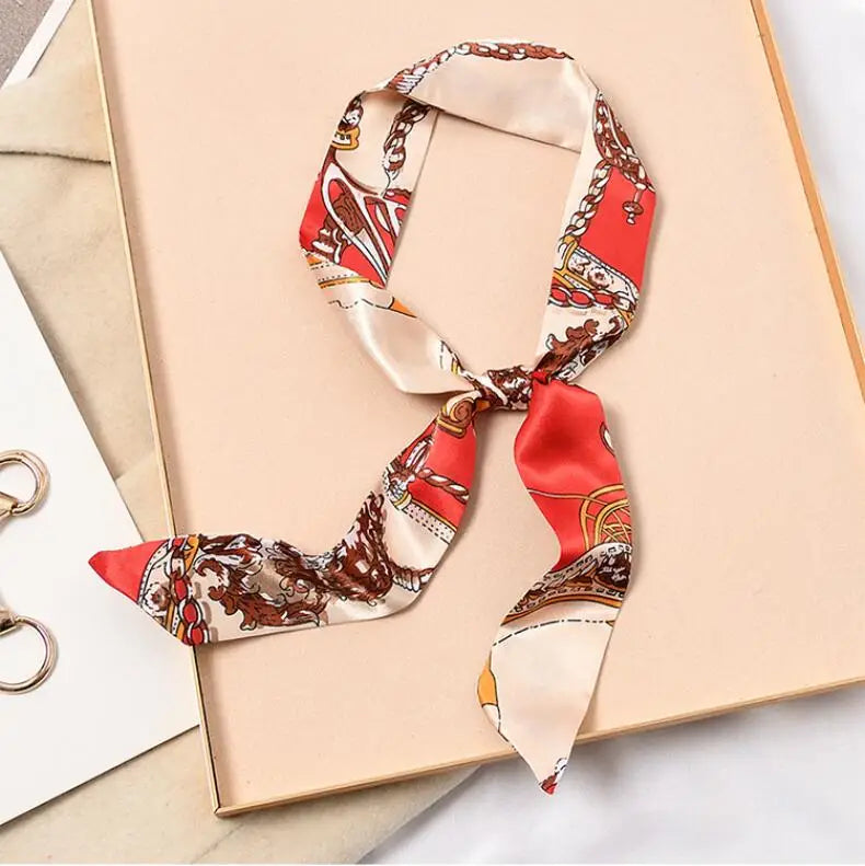Skinny Silk Scarf Hair Strip Silk Ribbon Small Neck Scarves Bag Handle Ribbon Scarf Kerchief Ladies Ribbon Hair Band Small Scarf