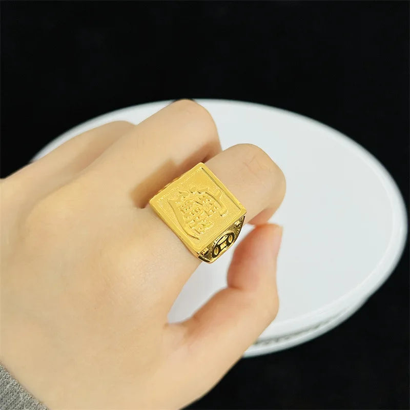 Luxury 24K 9999 Pure Gold real gold Money Ring Men's Square Ring