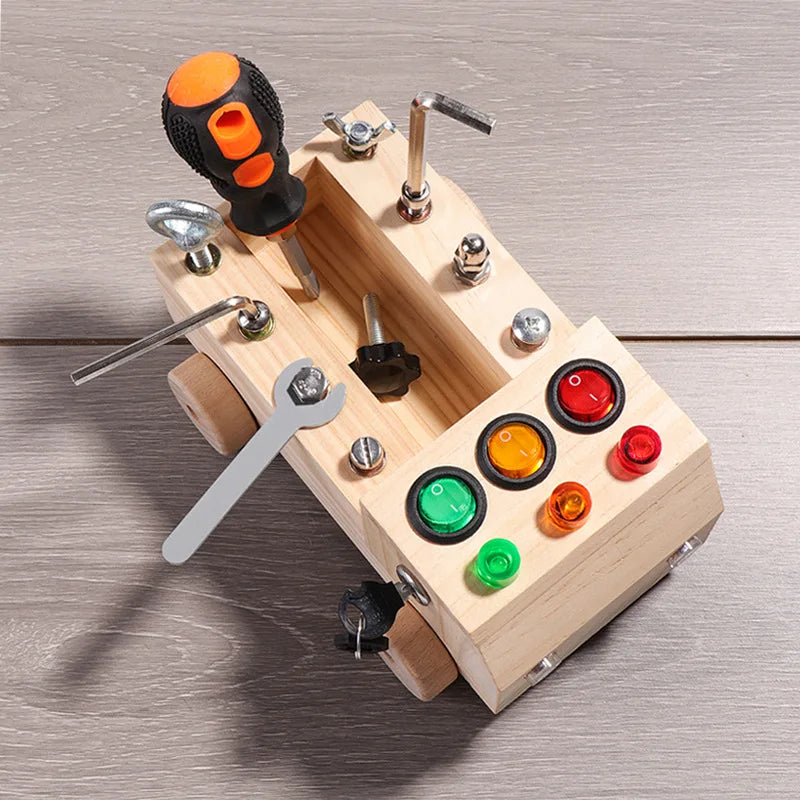 Wooden Montessori Busy Board 2-4 Years Old Children's Early Education Puzzle Toy Sensory Toys Switch Control Box Cart Screw Game