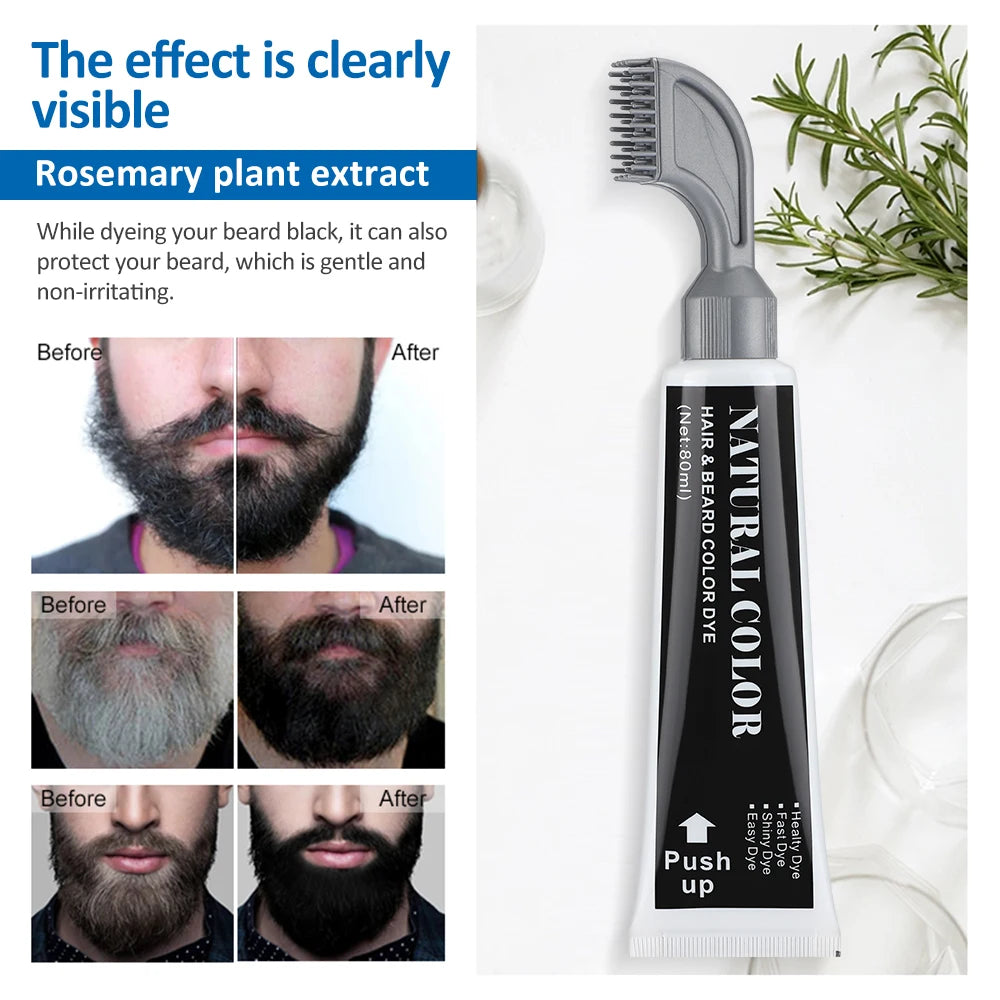 1Sets 3 Minutes Black Beard Dye Cream With Comb 80ml Rosemary Natural Black Beard Dye Shampoo Pure Instant Hair Dye Cream
