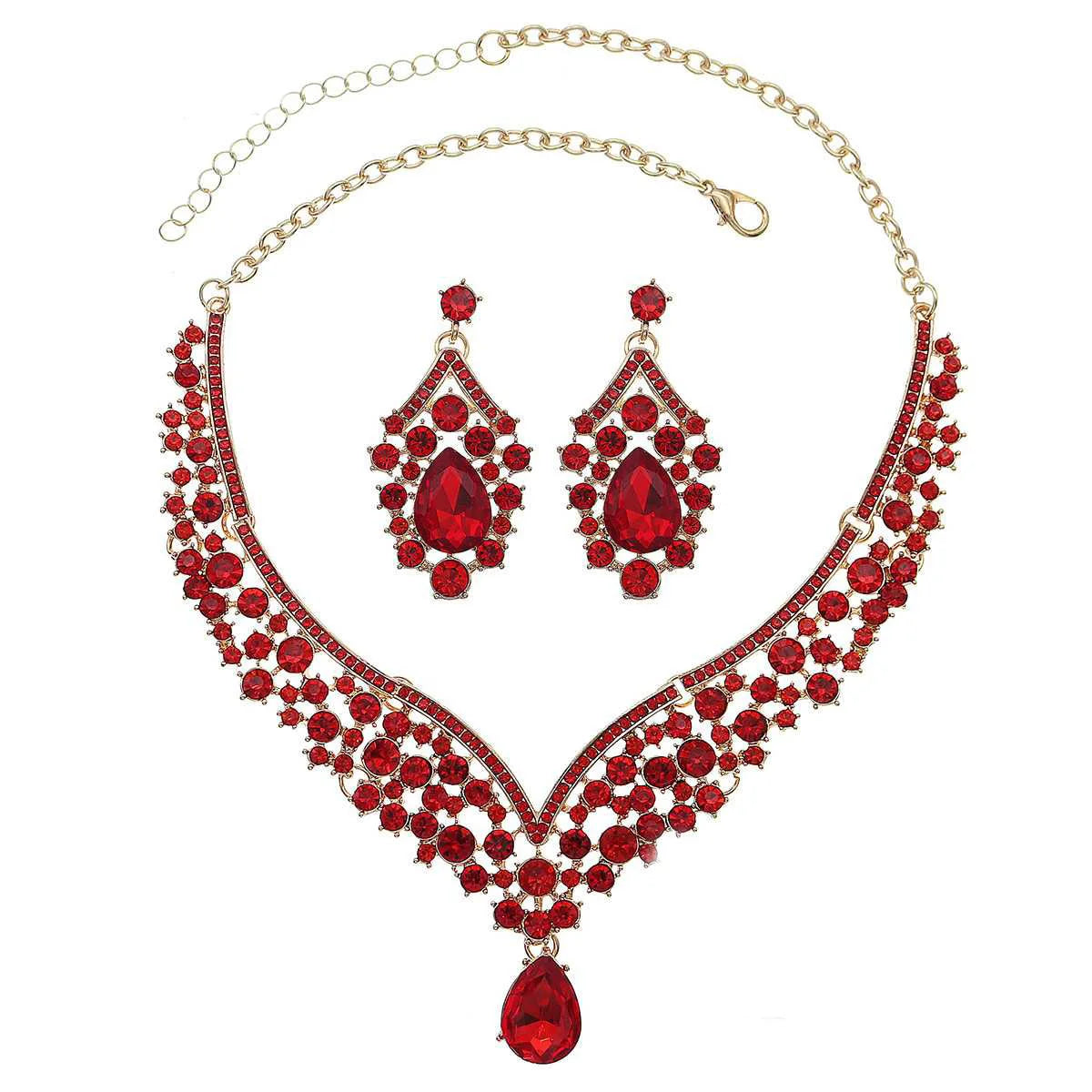 Royal Blue Crystal Wedding Jewelry Sets for Brides Luxurious V-Shape Water Drop Necklace Earrings Set Fashion Trendy Jewelry Ac