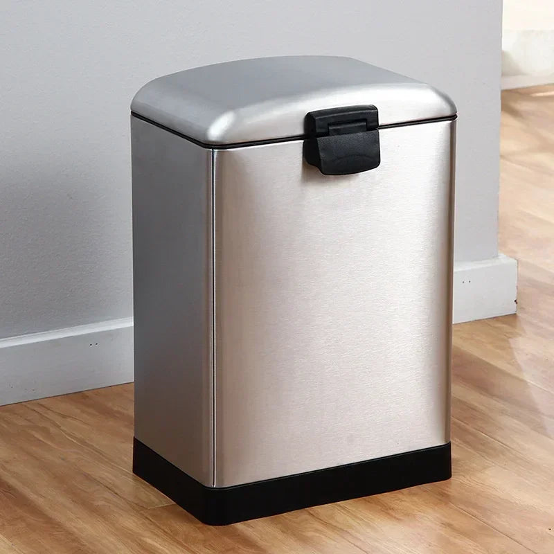 Kitchen Waste Bin 9L, Square Pedal Trash Can with Cover, Stainless Steel Double Bucket Design for Efficient Waste Disposal