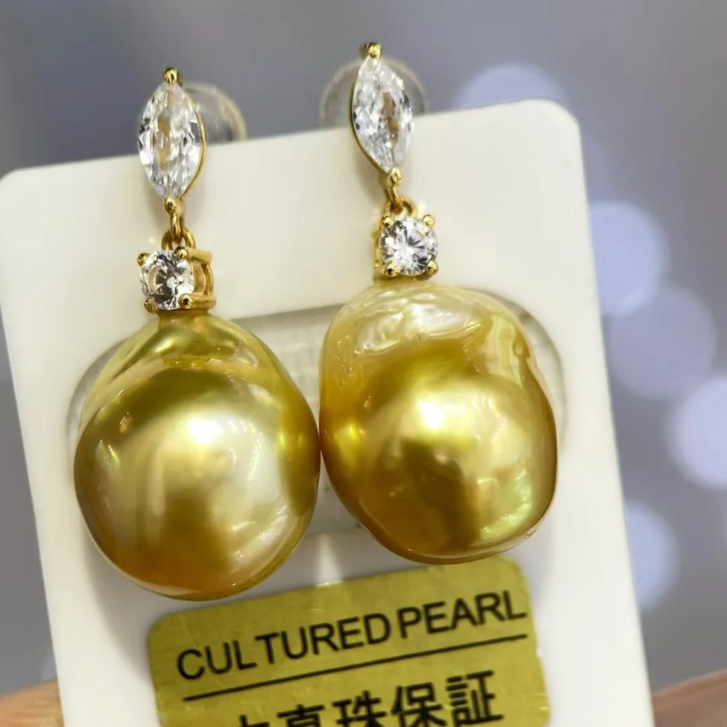 Customized 14K/18K Read Gold Set South Sea Golden Baroque Pearl Jewelry Bespoke Genuine Diamond One Of A Kind High Fine Jewelry