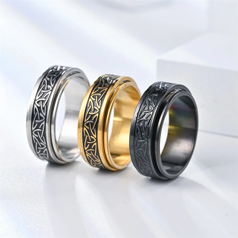 Vikings Celtic Knot Rune Rings For Men Rotating Stainless Steel Anti Stress Anxiety Relife Spinning Ring Anillo Antiestres