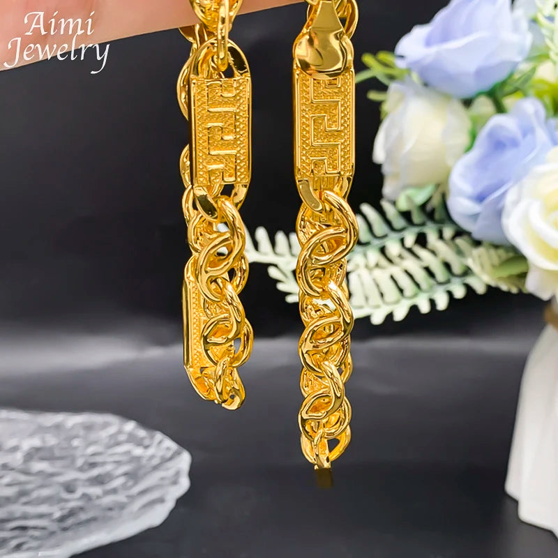 Hip Hop Trendy African Jewelry Sets for Men Women Chunky Necklace Bracelet Gold Plated Fashion Jewellery for Party Daily Gifts
