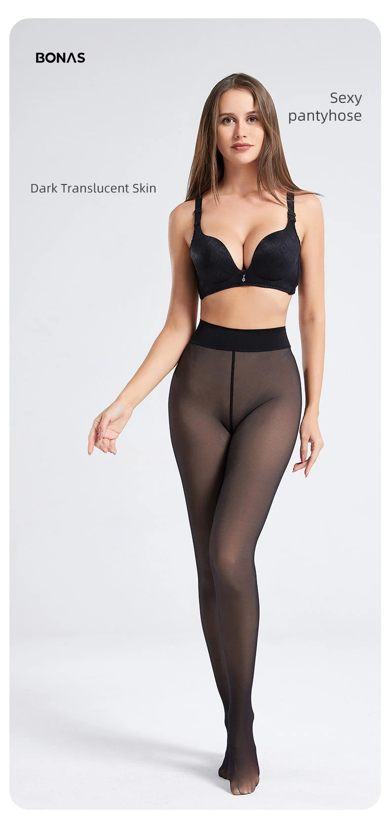 BONAS Fashion Woman Tights Sexy Pantyhose Translucent Slim Tights Elastic Velvet Pantyhose Female High Waist Stockings