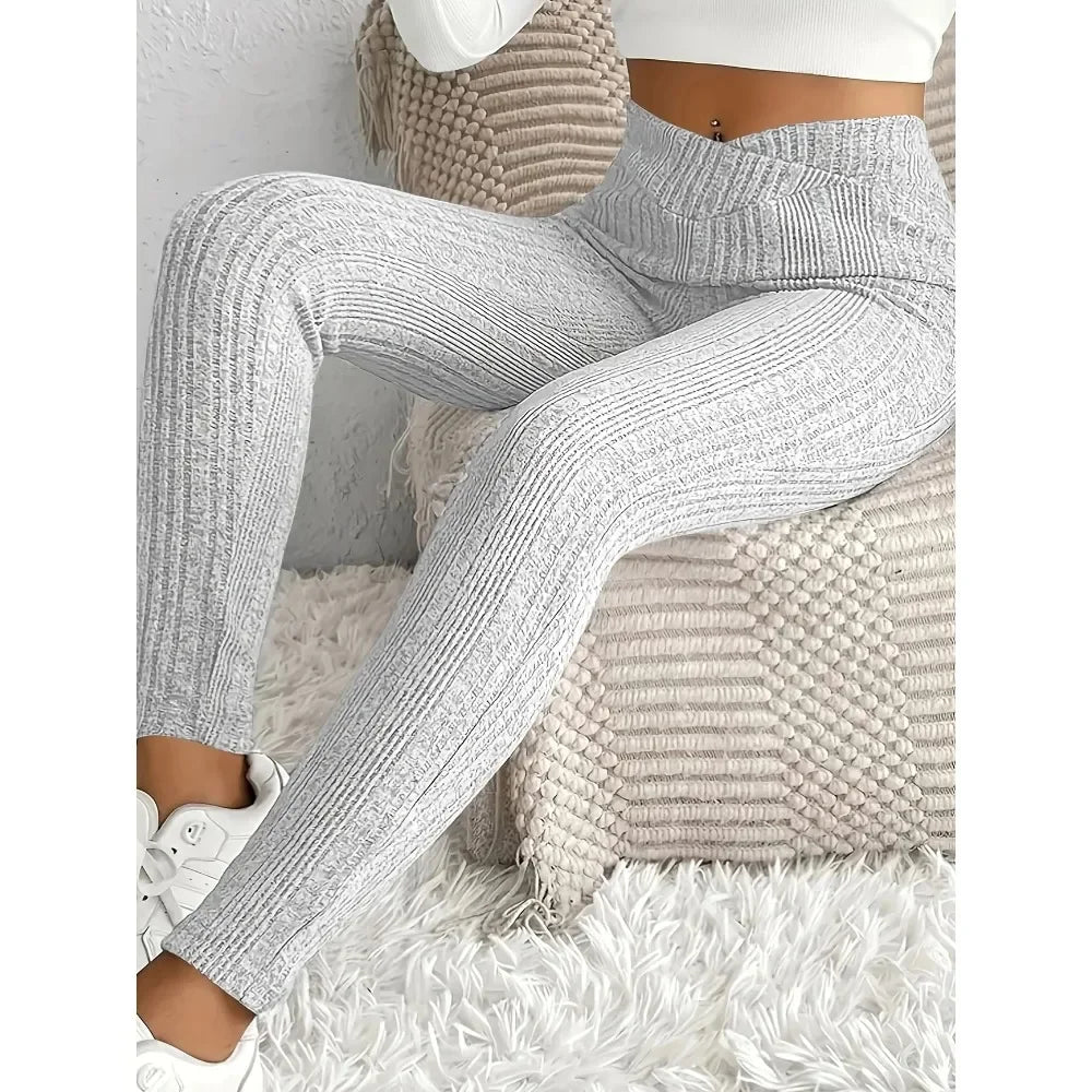Plus Size 1XL-5XL Fashion Women's Solid Color Striped Autumn Leggings Ladies Casual Slimming Tights Bodybuilding Tights Leggings