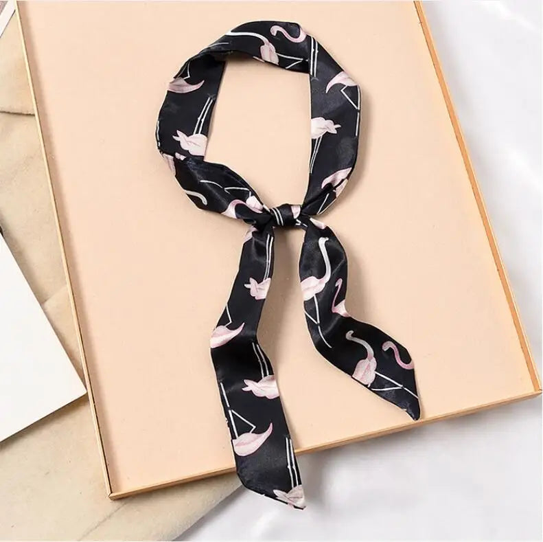 Skinny Silk Scarf Hair Strip Silk Ribbon Small Neck Scarves Bag Handle Ribbon Scarf Kerchief Ladies Ribbon Hair Band Small Scarf