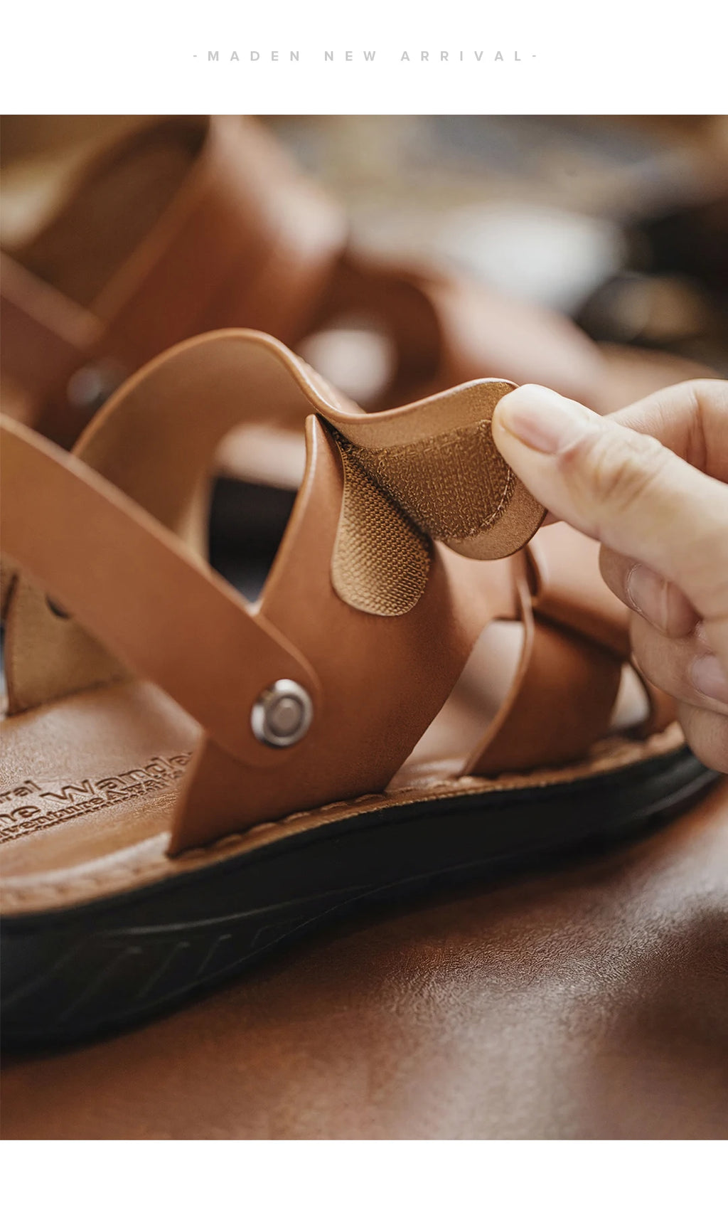 Maden Men's Summer Outdoor Sandals 2-in-1 Beach Slides Synthetic Leather Business Casual Driving Shoes Brown Adjustable Sandals