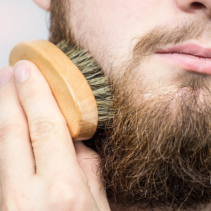 5pcs Beard Brush & Styling Kit - Boar Bristle Brush, Double-Sided Wooden Comb, Scissors, Hair Comb, Professional Grooming Tools