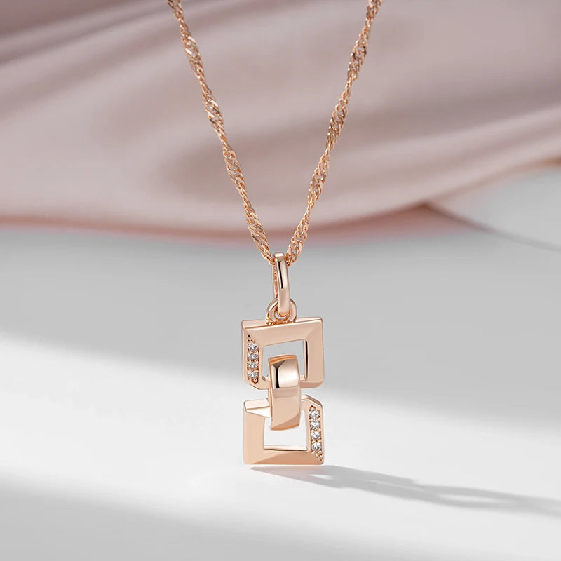 SYOUJYO Square Chain Shape Clossy Natural Zircon Necklaces For Women 585 Rose Gold Color Fine Jewerly