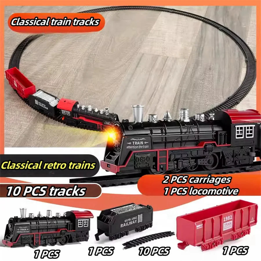Electric Train Rail Car Simulation Retro Model Train High Speeds Rail Toy Boy Set