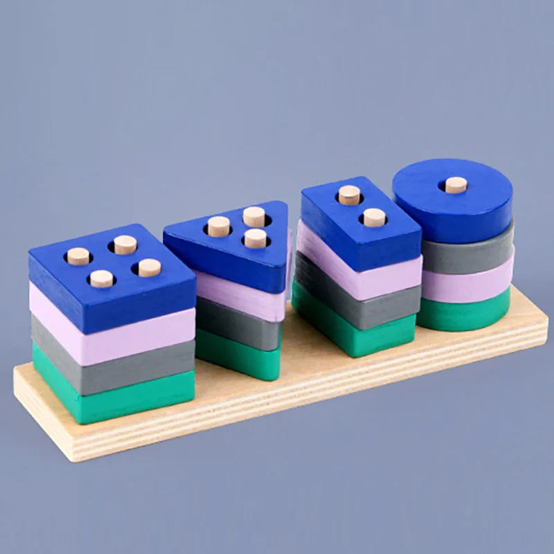 Montessori Toy Wooden Building Blocks Early Learning Educational Toys Color Shape Match Kids Puzzle Toys for Children Boys Girls