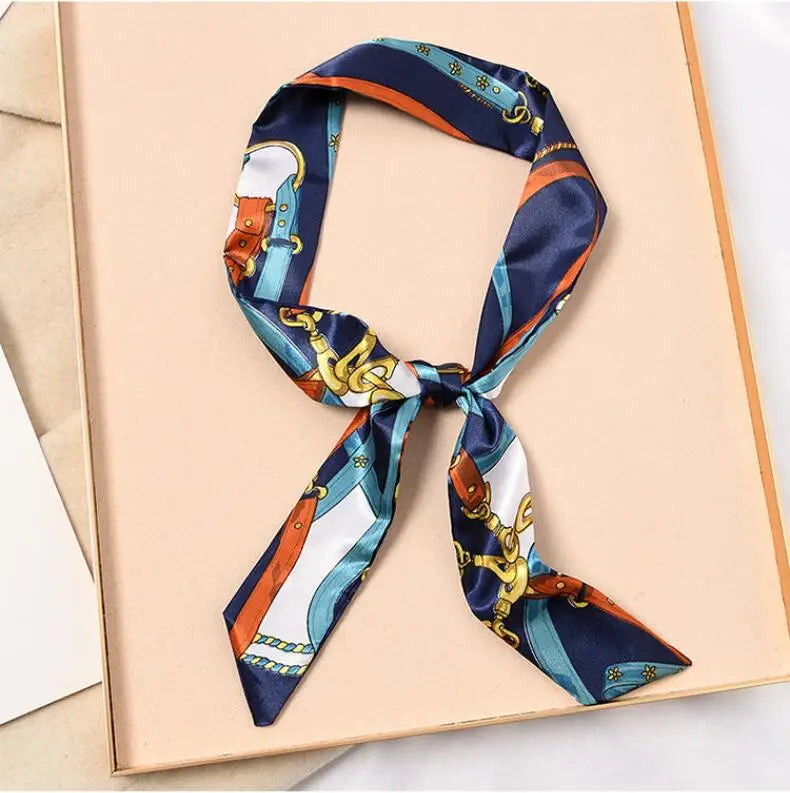 Skinny Silk Scarf Hair Strip Silk Ribbon Small Neck Scarves Bag Handle Ribbon Scarf Kerchief Ladies Ribbon Hair Band Small Scarf