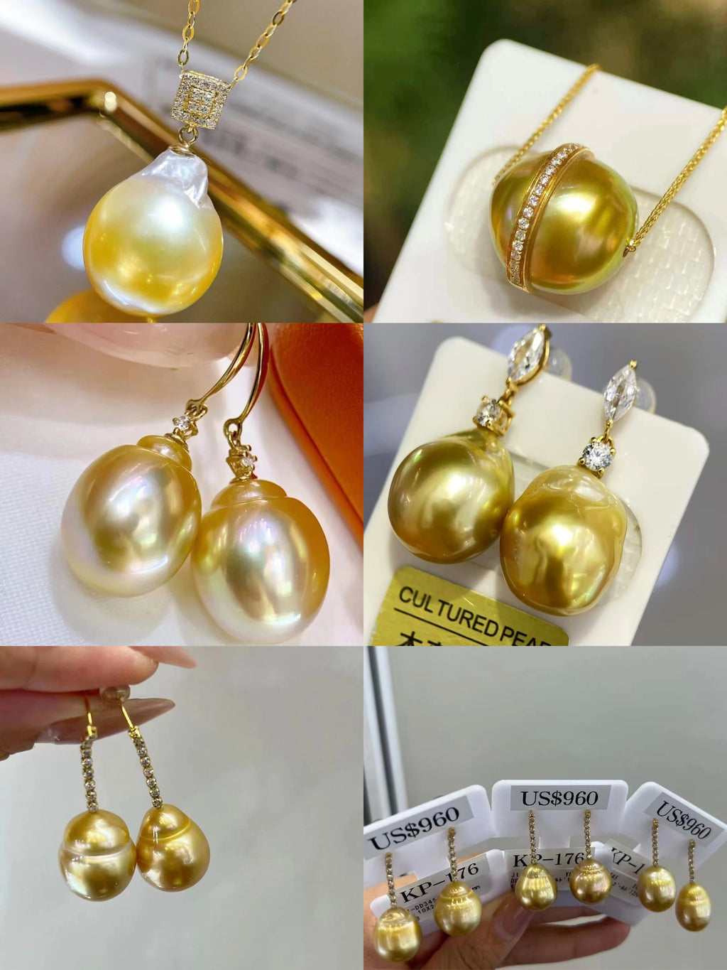 Customized 14K/18K Read Gold Set South Sea Golden Baroque Pearl Jewelry Bespoke Genuine Diamond One Of A Kind High Fine Jewelry