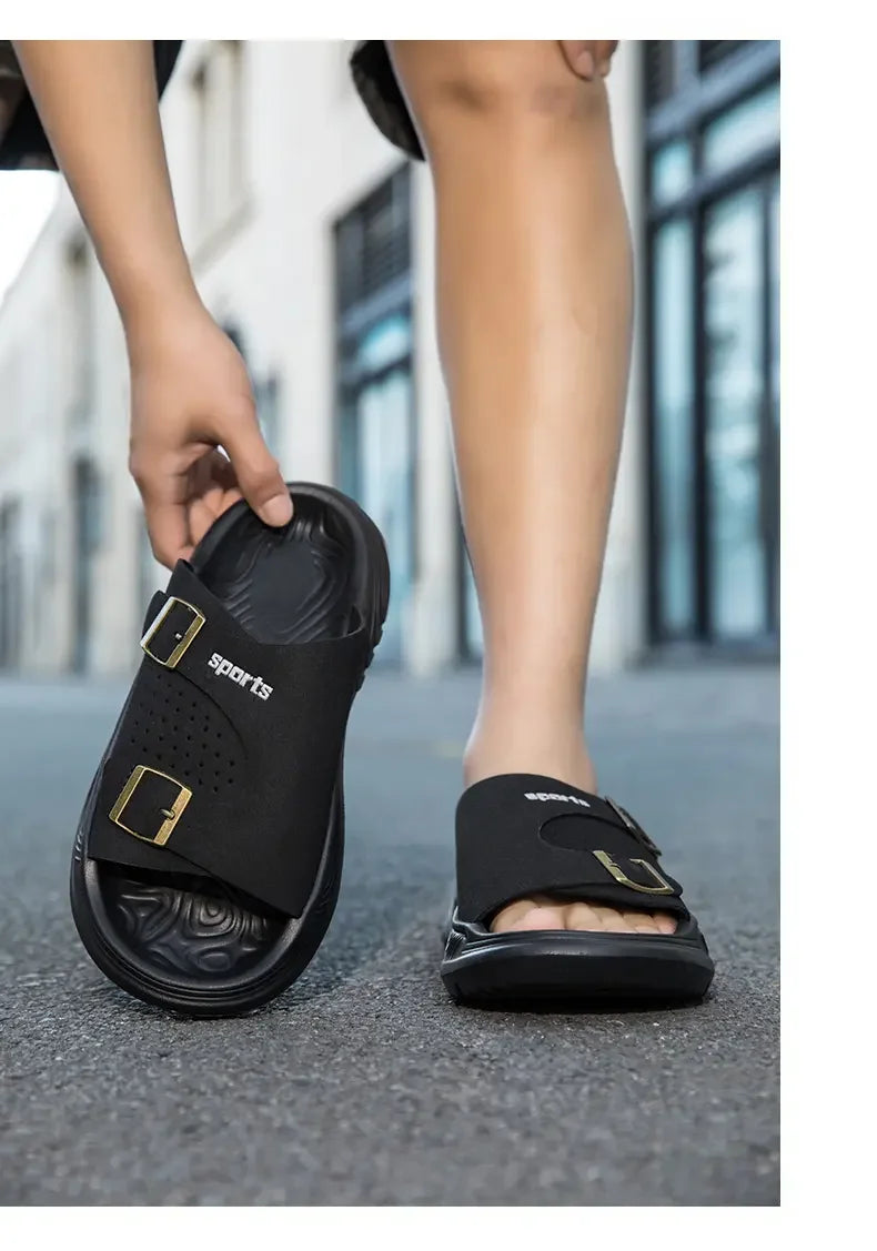 New Business Style Sandals For Men Handmade One Strap Slides Casual Outdoor Beach Walking Comfortable Non-Slip Footwear