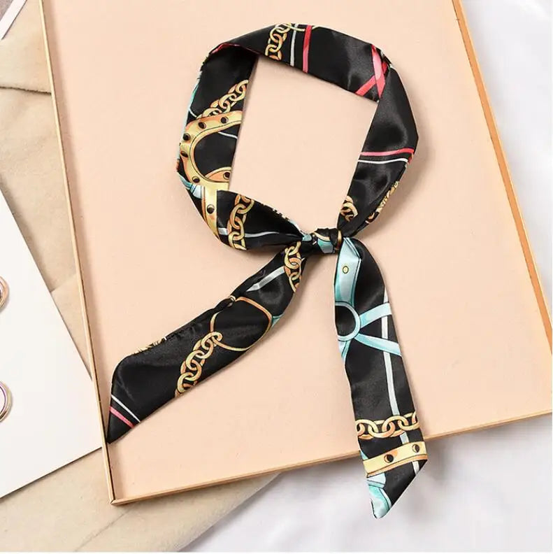 Skinny Silk Scarf Hair Strip Silk Ribbon Small Neck Scarves Bag Handle Ribbon Scarf Kerchief Ladies Ribbon Hair Band Small Scarf