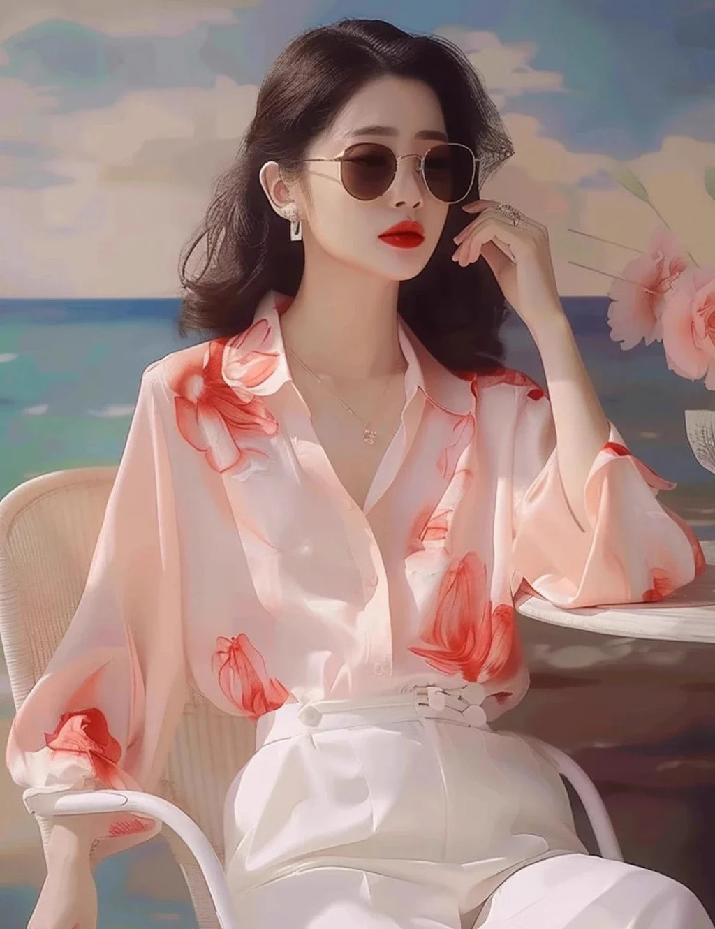 Woman Top Summer Chiffon Full Long Sleeve Shirts & Blouses for Women Aesthetic Clothing Trend 2025 M Modern Tall Fashion Xl Y2k