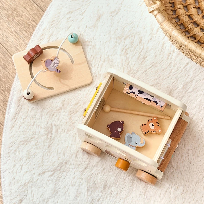 Montessori Wooden Children Toys Busy Toys Educational Games Bus 5 in 1 Busy Box Toys Montessori Baby Toys 0 12 months Gifts Kids