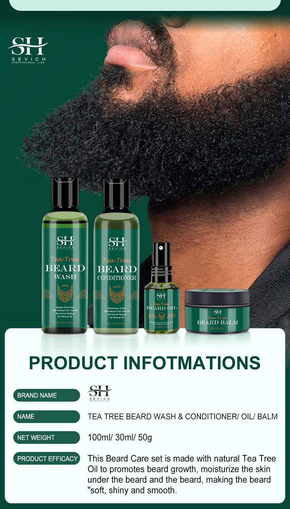 2023 Beard Growth Kit For Men Nourishing Moisturizing Moustache Growth Enhancer Oil Tea Tree Anti Hair Loss Shampoo Beard Care